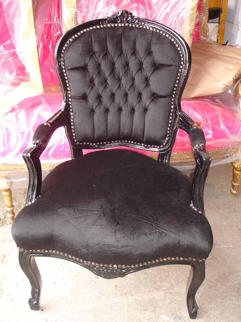FRENCH LOUIS SHABBY ALL BLACK VELVET CHIC SALON CHAIR AUNTIES PARLOUR WOW! eBay