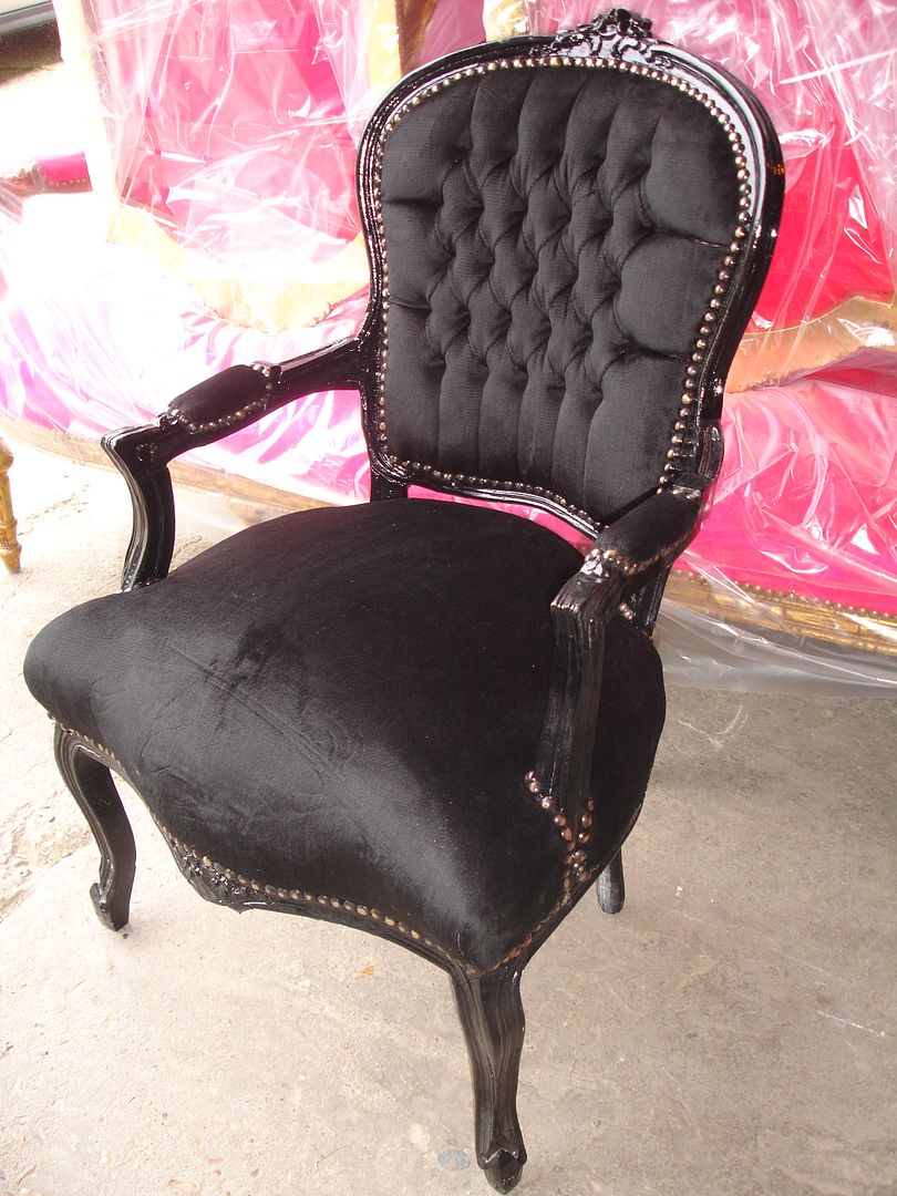 FRENCH LOUIS SHABBY ALL BLACK VELVET CHIC SALON CHAIR AUNTIES PARLOUR WOW! eBay