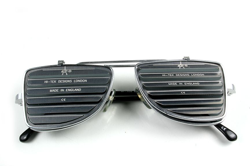 Hi Tek oblong metal lens flip up sunglasses steampunk blinders louver