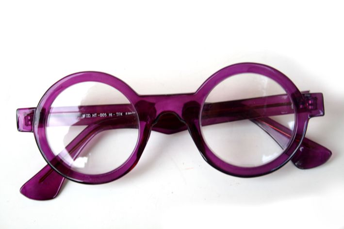 Hi Tek Round Purple Plastic Frame Sunglasses Clear Lens Ht