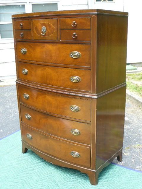 Antique Mahogany Chippendale Highboy Chest Dresser Inlay By White