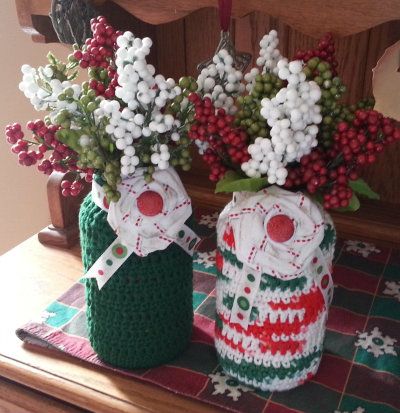 Decorated Christmas Crochet Jar Covers