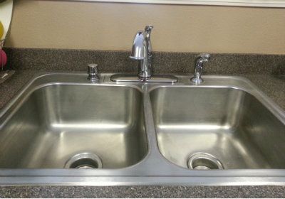 Freshly cleaned sink using baking soda and vinegar