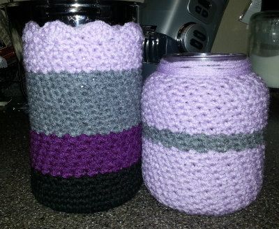 crochet jar covers to reuse/recycle/repurpose glass jars or coffee tins