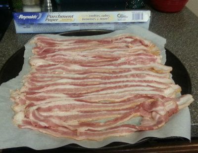 Bacon getting ready to go in the oven