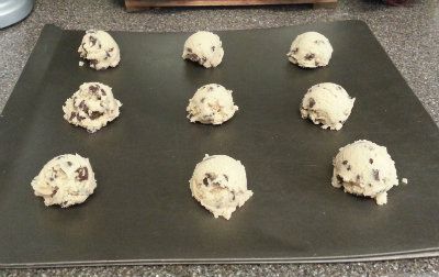 Chocolate Chip cookies getting ready to go in the oven
