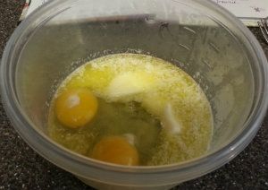 Eggs added directly to melted butter