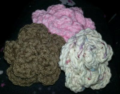 trio of crochet flowers