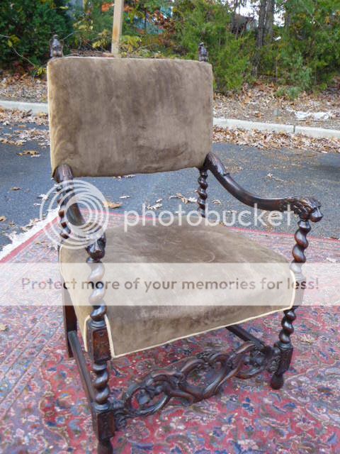 Antique Louis XIII Carved Oak Lion Head Gothic Renaissance Throne Chair