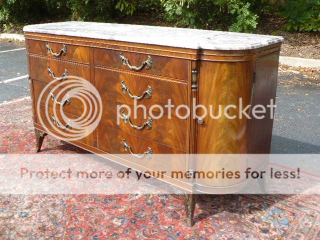Antique Flame Mahogany French Dresser with Beautiful Marble Top or Vanity Sink
