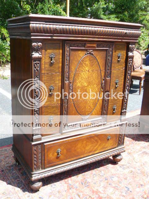 Antique Oak Tudor Jacobean High Chest Dresser Grand Rapids MI Furniture Co