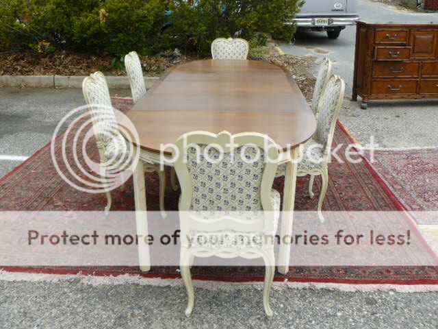 Antique French XVI Dining Set Banquet Table 6 Chairs White Shabby Mahogany Chic