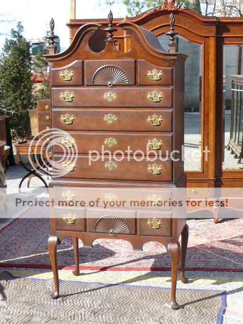 Antique Mahogany Kindel GRM Highboy Full Bonnet Top Queen Anne Chippendale Chest