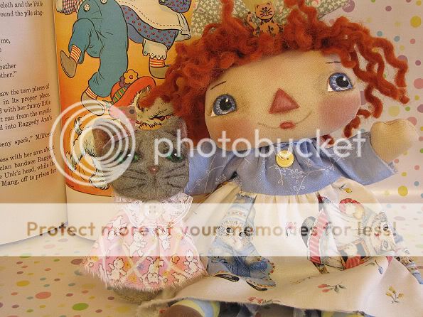 OOAK Primitive Whimsical Raggedy Ann Anne and Her Kitty Fluff